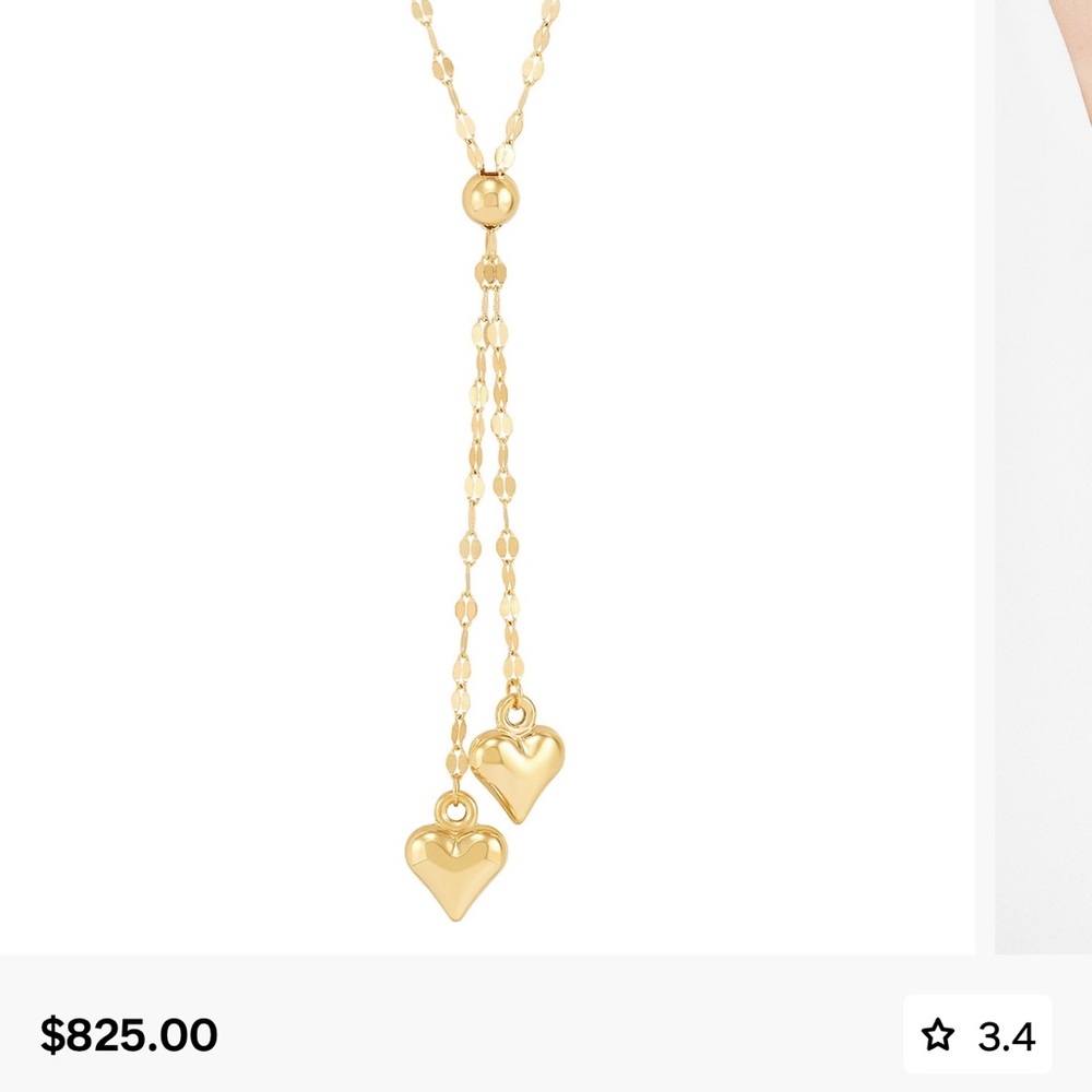 14k puffy heart lariat necklace